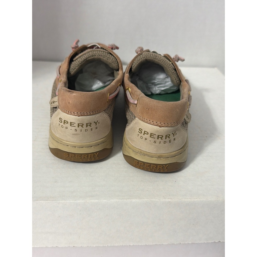 Sperry Top-Sider Angfish Tan Leather Mesh Boat Shoes Pink Green Stripe 8.5M - Picture 4 of 9